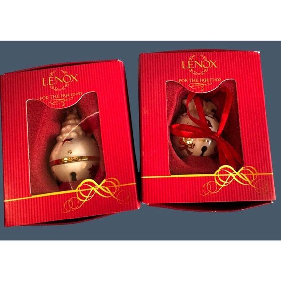 Lenox Just Jingles Joy Bell & Tree Bell Ornaments Porcelain Gold Accents 2" NIB - Picture 3 of 5